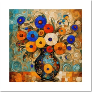 Cute Abstract Flowers in a Blue Vase Modern Still Life Painting Posters and Art